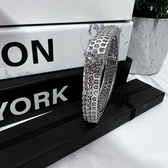 Sterling Silver Square Dazzling Crystal Bangle Bracelet For Women - Picture 2 of 2